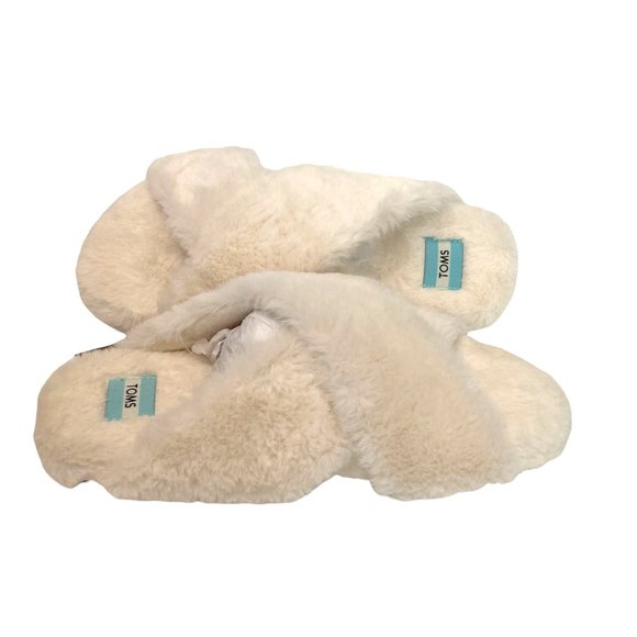 Toms Susie Natural Faux Fur Slippers White - Picture 3 of 4
